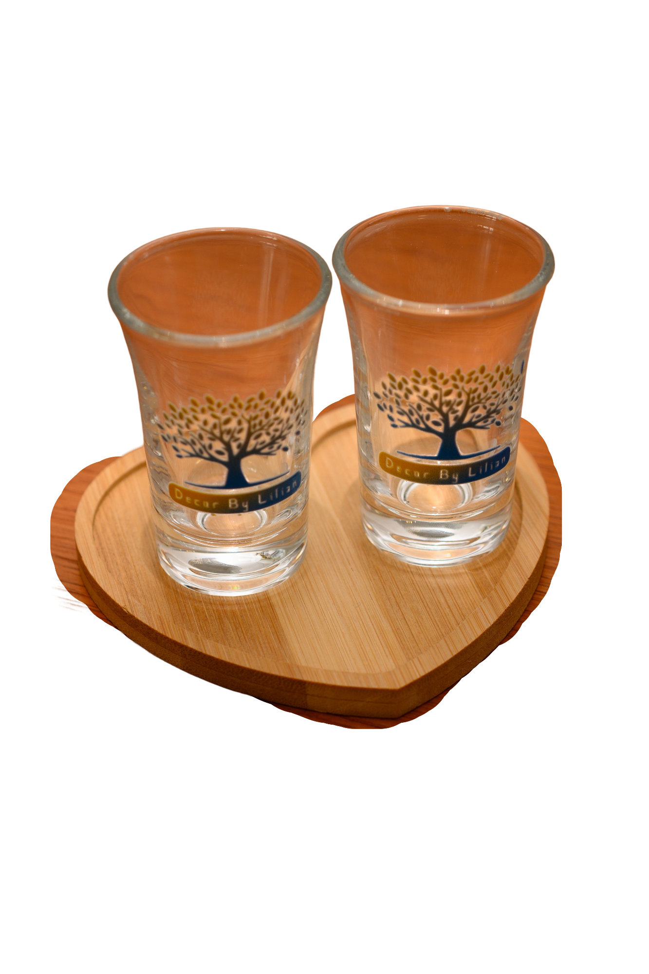 KIT DORAMA COPOS SHOT PERSONALIZADO DBL BANDEJA MADEIRA CORAÇÃO 04PÇS - DBL