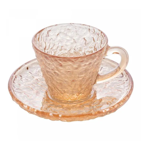 XÍCARA PARA CAFE DE CRISTAL MARTELADO C/PIRES ÂMBAR METALIZADO 70ML - LYOR