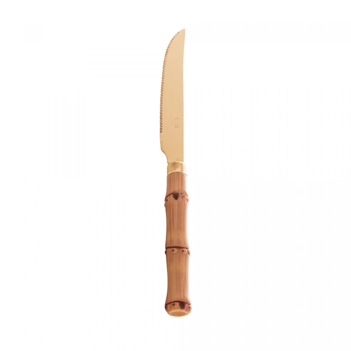 KIT 6 FACAS ACO INOX P/CHURRASCO C/CABO PLASTICO BAMBU DOURADO 22CM - LYOR