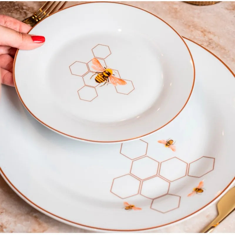 PRATO PARA SOBREMESA ABELHA EM PORCELANA BROWN RIM 19CM - FULL FIT