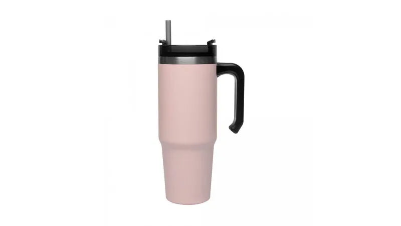 CANECA TERMICA PAREDE DUPLA SLIMTERM COM BASE ERGONOMICA E CANUDO ROSA 890ML - WOLFF