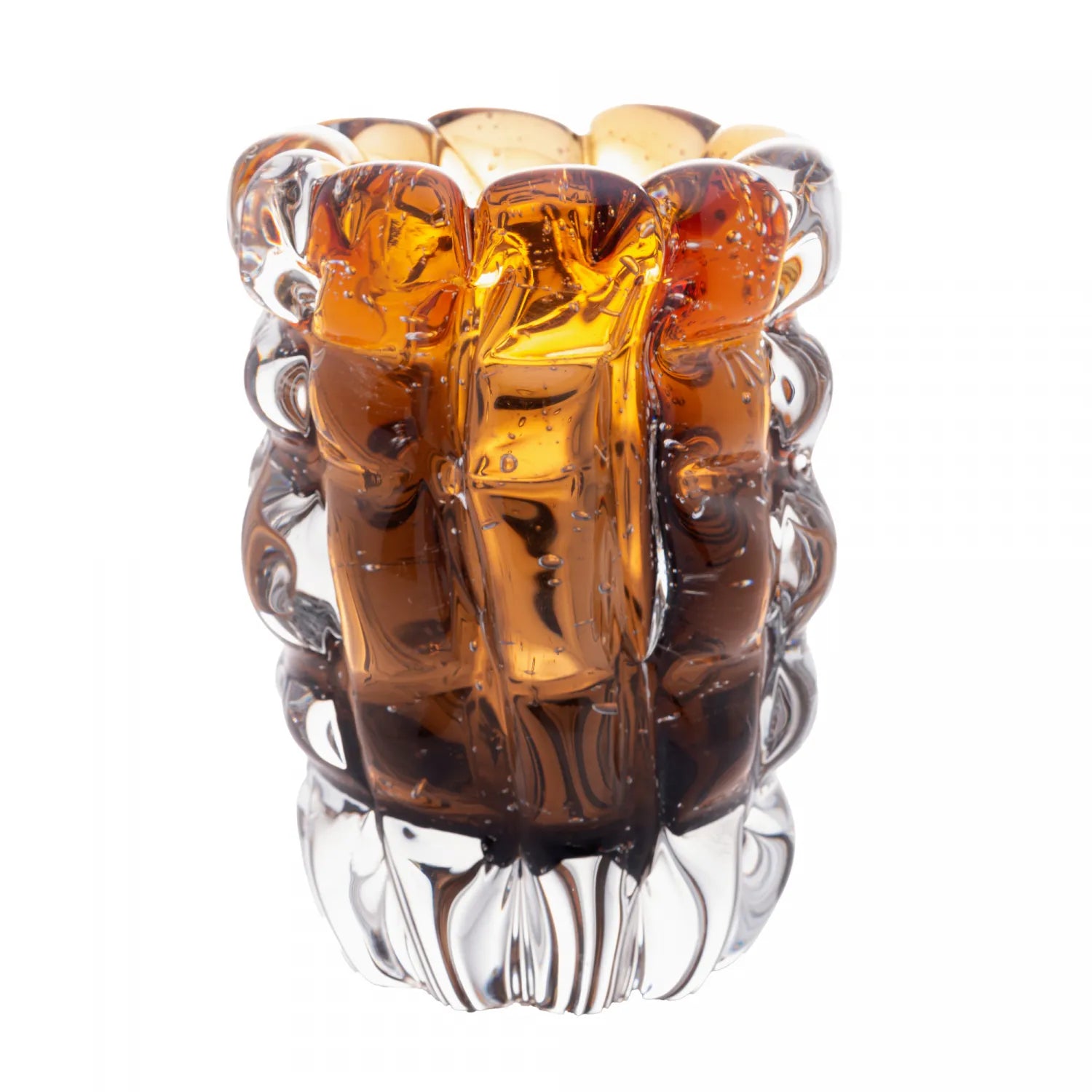 VASO DE VIDRO ITALY AMBAR E MARROM 10X13CM - LYOR