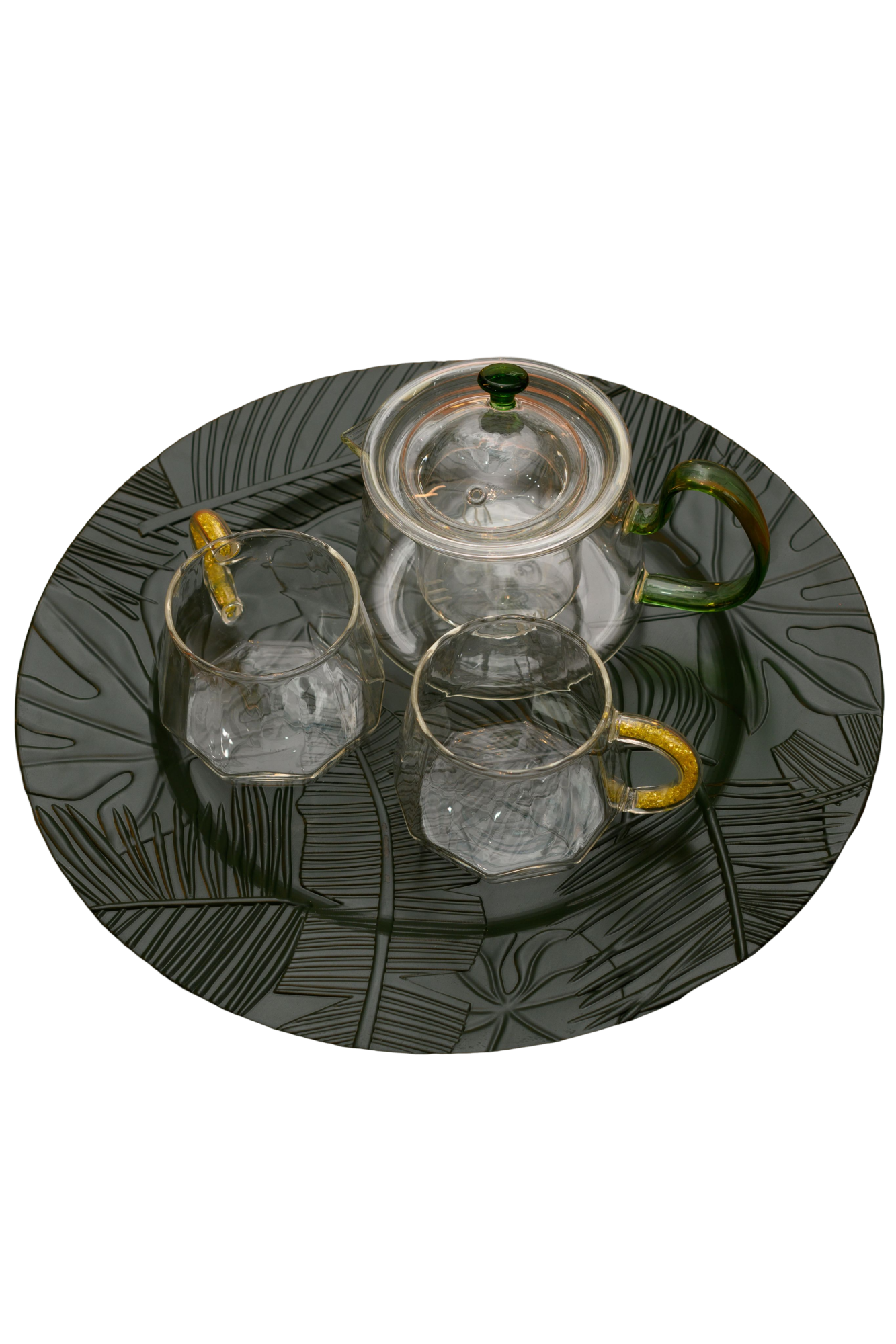 KIT COREANO CHALEIRA BOROSSILICATO ALÇA VERDE E CANECA EM VIDRO ALÇA AMARELA 04PÇS - DBL