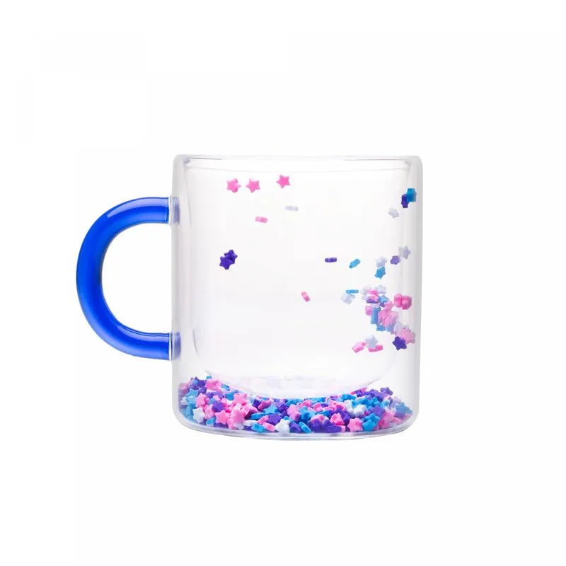 CANECA PAREDE DUPLA DE VIDRO BOROSSILICATO COM ALCA AZUL STARS 300ML - LYOR