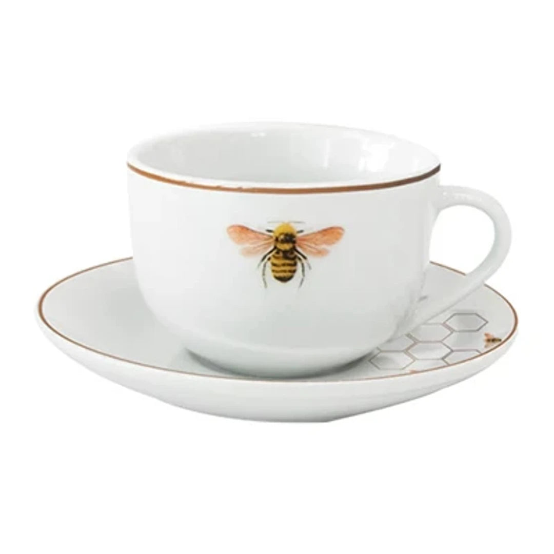 XICARA E PIRES PARA CHÁ ABELHA EM PORCELANA 220ML - FULL FIT