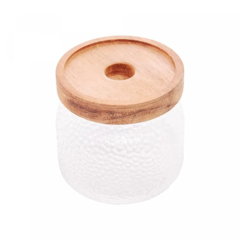 POTE DE VIDRO MARTELADO COM TAMPA DE ACÁCIA PETRA 350ML - LYOR