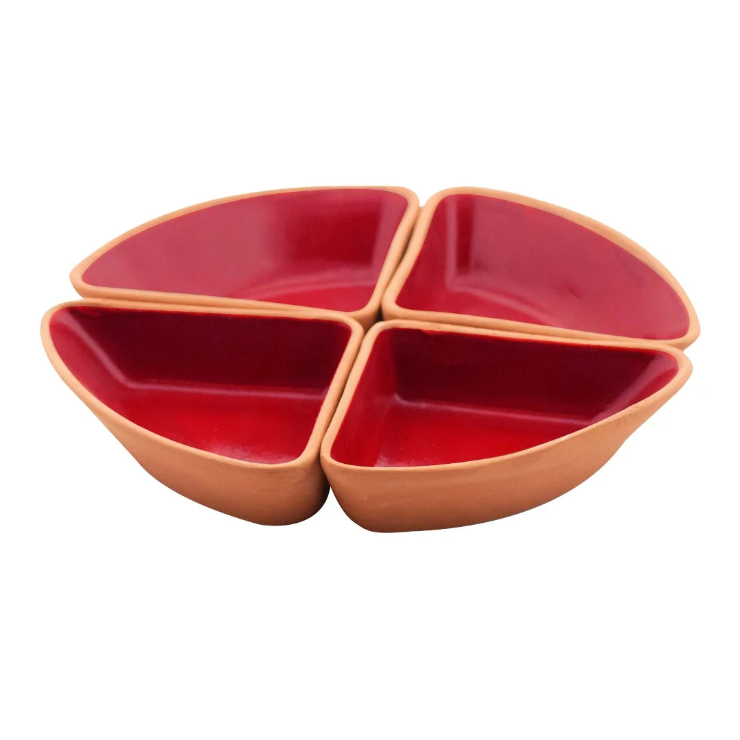 JOGO DE 4 PETISQUEIRAS TRIANGULARES ALDEIA EM CERÂMICA BORDÔ 190ML 10X15X3,5CM - FULL FIT