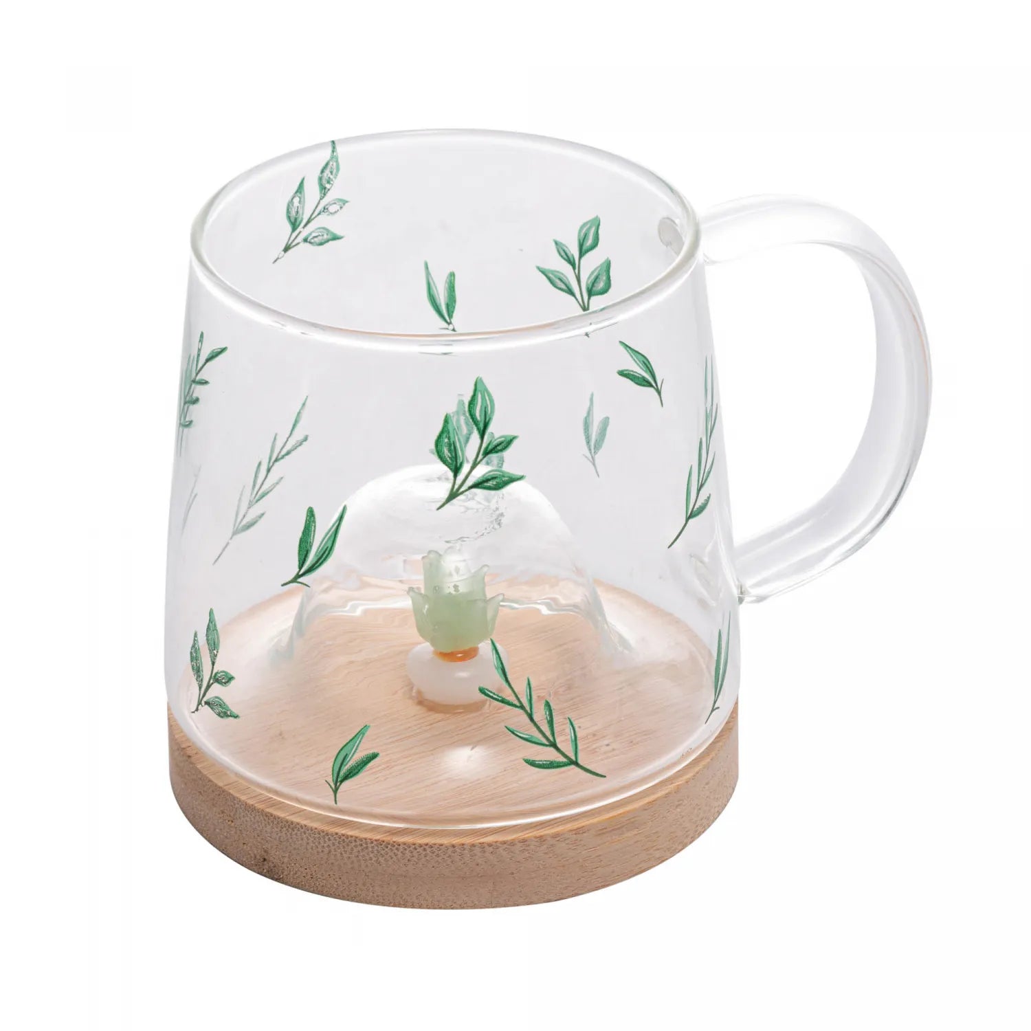 CANECA DE VIDRO COM PIRES DE BAMBU SUCULENTA 330ML - LYOR