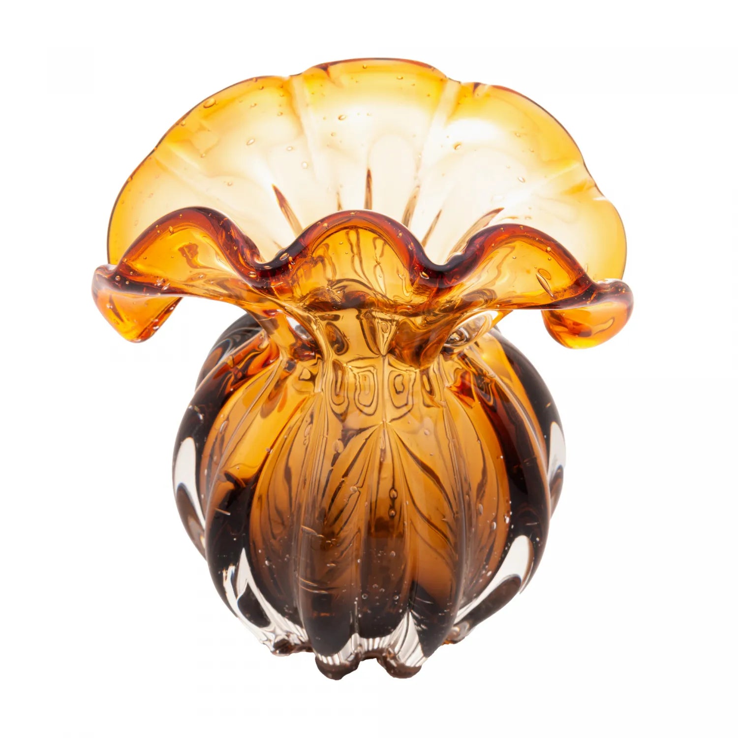 VASO DE VIDRO ITALY AMBAR E MARROM 13,5X11X14CM - LYOR