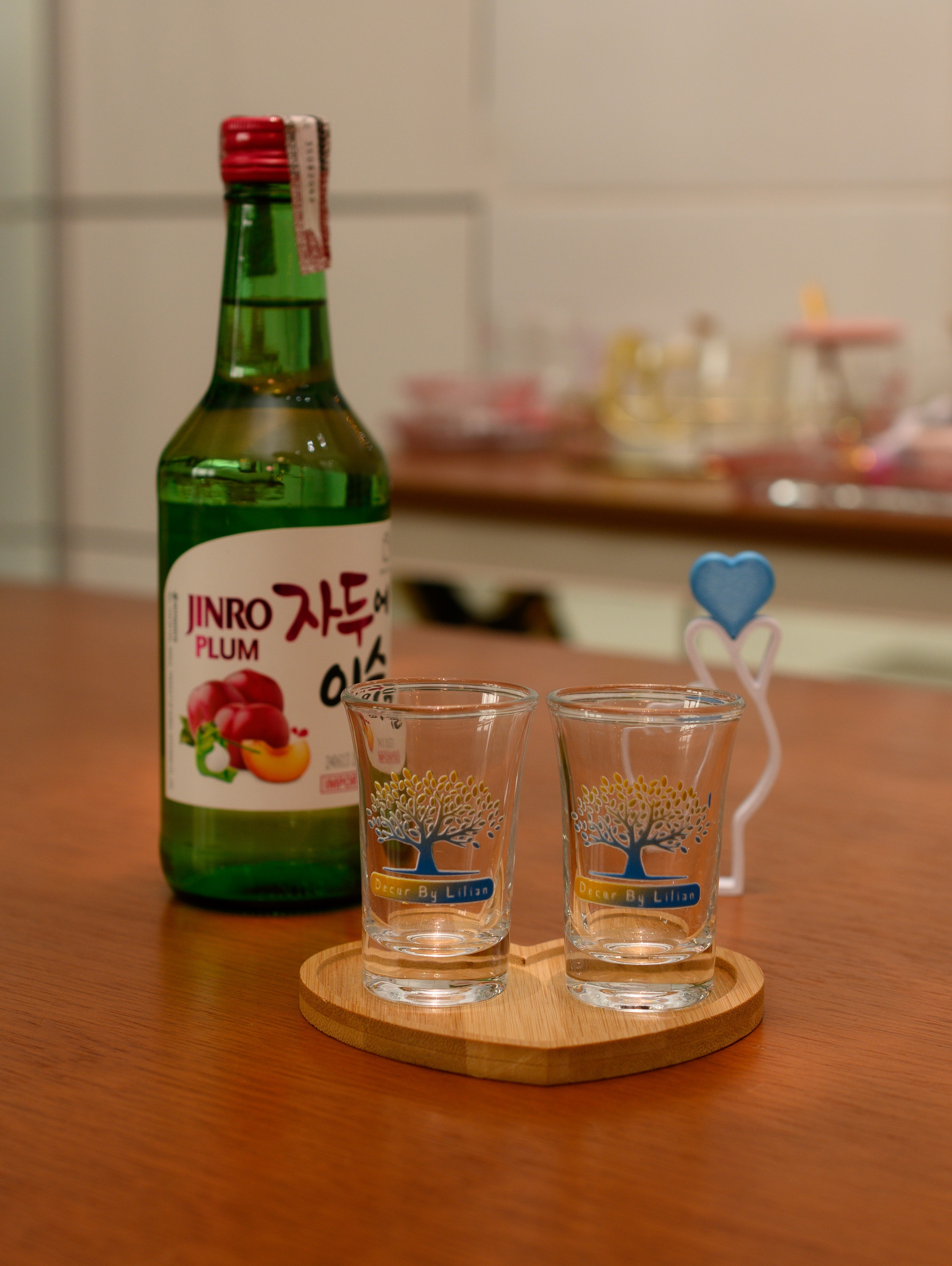 KIT DORAMA COPOS SHOT PERSONALIZADO DBL BANDEJA MADEIRA CORAÇÃO 04PÇS - DBL