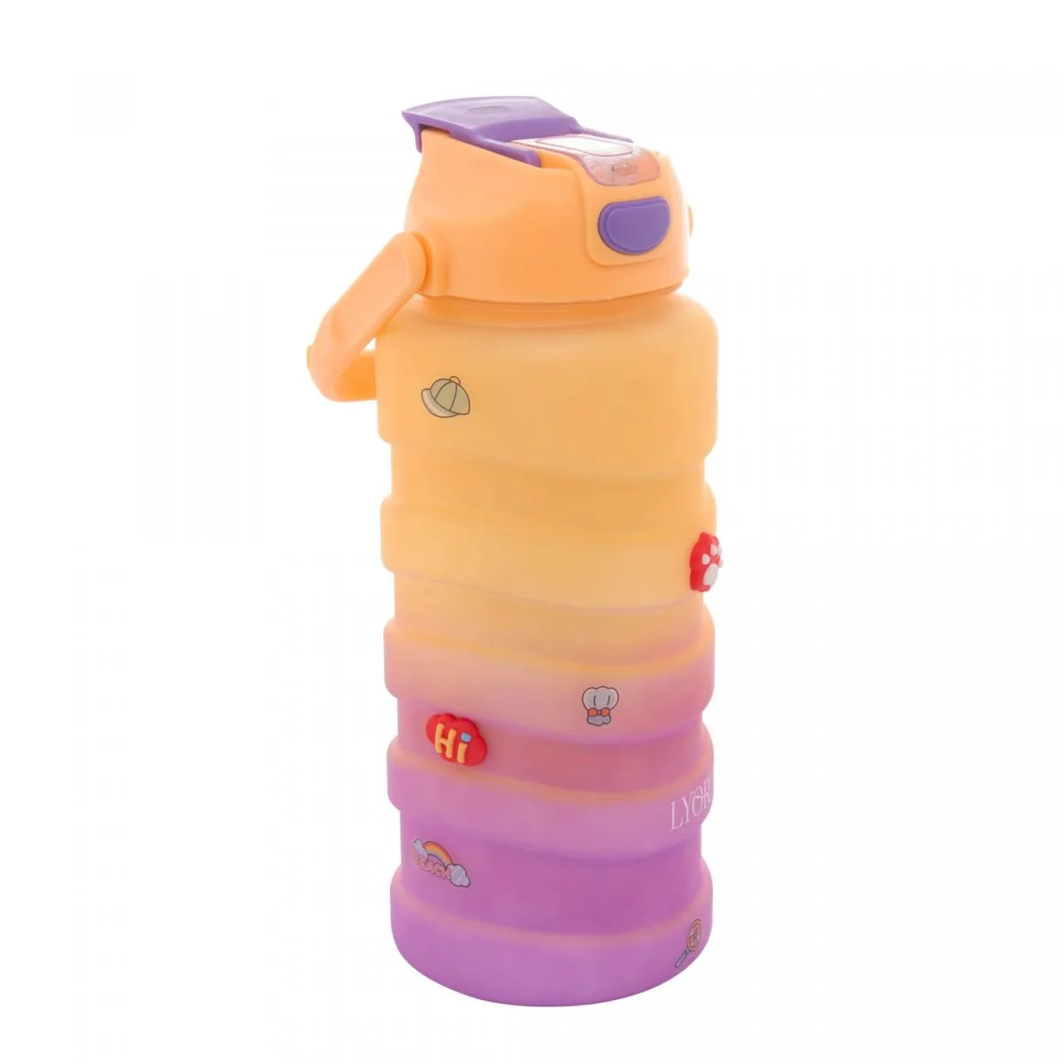 GARRAFA SQUEEZE DE POLICARBONATO WAVE AMARELA E ROXA COM CARTELAS DE ADESIVOS 2L - LYOR