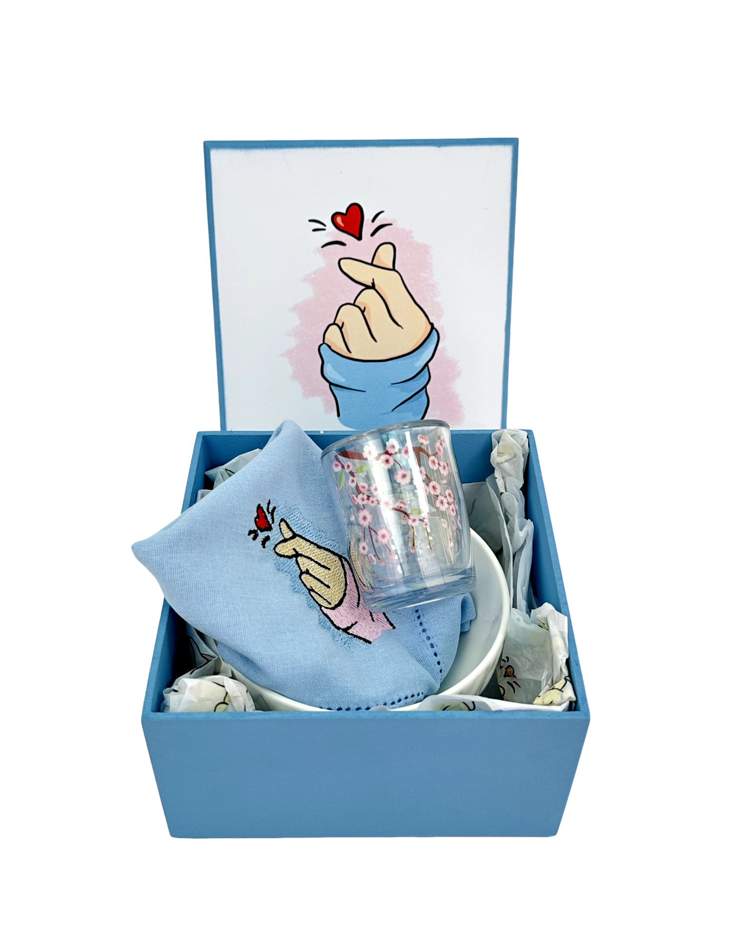 KIT DORAMEIRA C/CAIXA PERSONALIZADA MDF BOWL E GUARDANAPO C/ FLOR AZUL - DBL - DBL