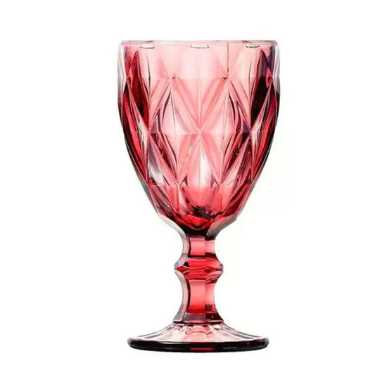 KIT 6 TAÇAS DE VIDRO DIAMANTE 340ML VERMELHO - BEST KASA