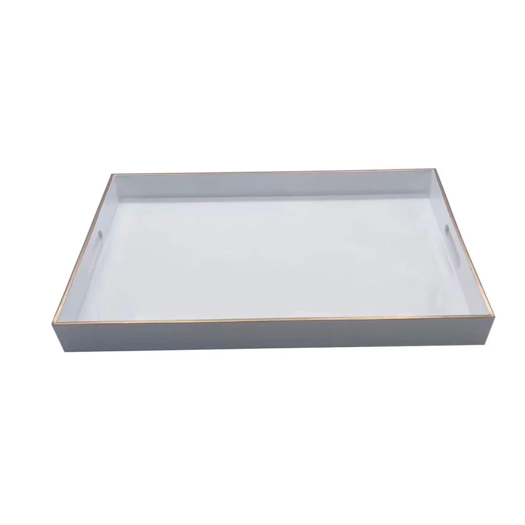 BANDEJA PLATEAU EM POLIPROPILENO BRANCO COM BORDA DOURADA 30X45X4CM - FULL FIT