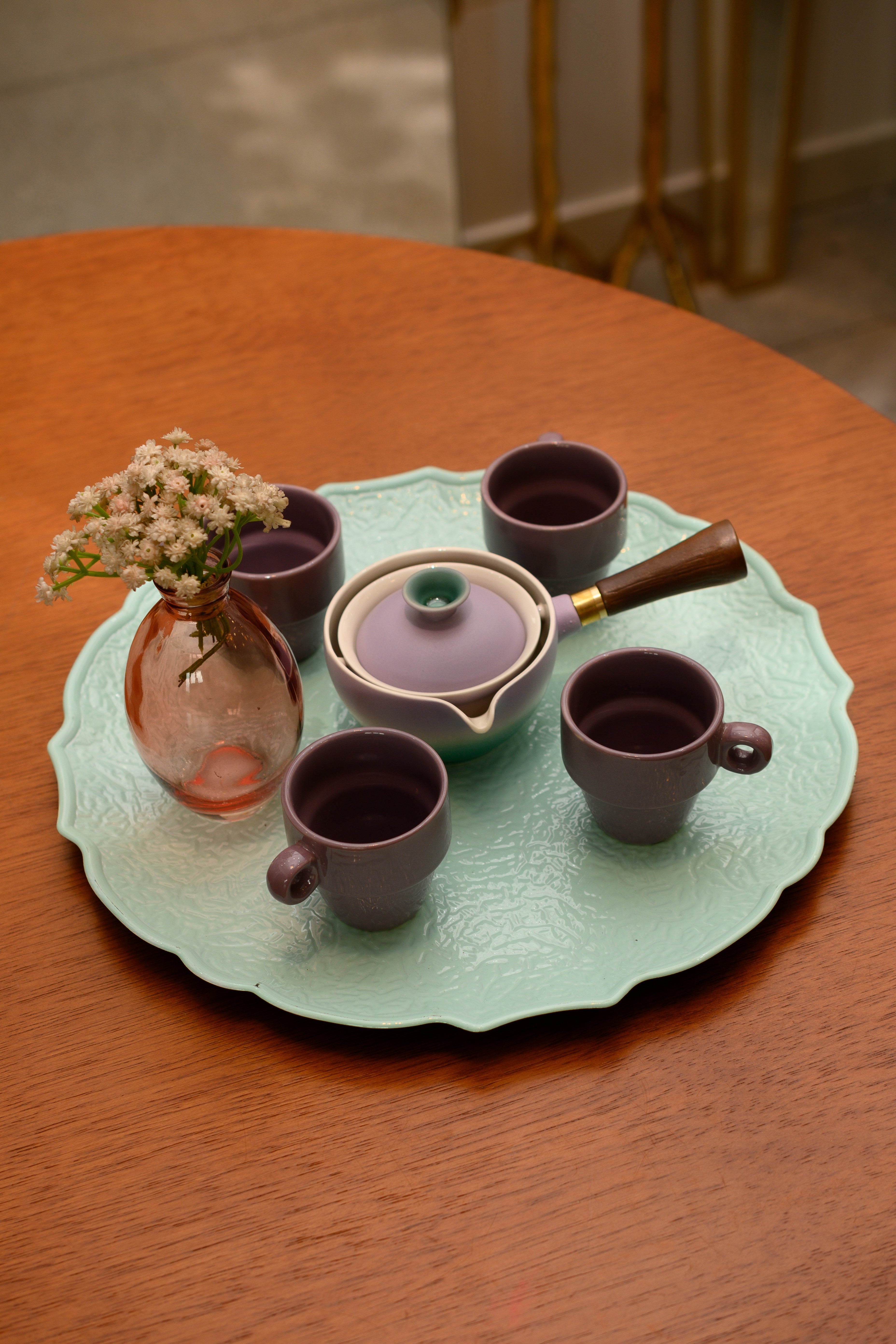 KIT COREANO ARMY BULE PARA CHÁ LILÁS XICARAS DE CERÂMICA EMPILHÁVEIS LILÁS 7PÇS - DBL