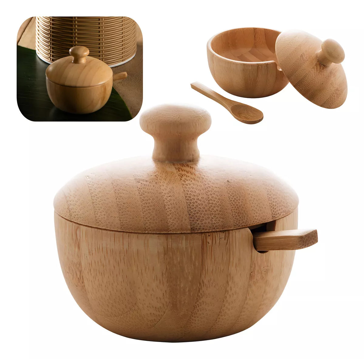 AÇUCAREIRO SALEIRO C/COLHER DE BAMBU VERONA 8X7,5CM - LYOR