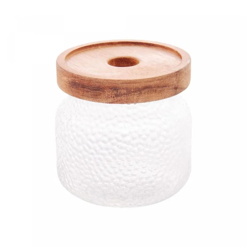 POTE DE VIDRO MARTELADO COM TAMPA DE ACÁCIA PETRA 350ML - LYOR