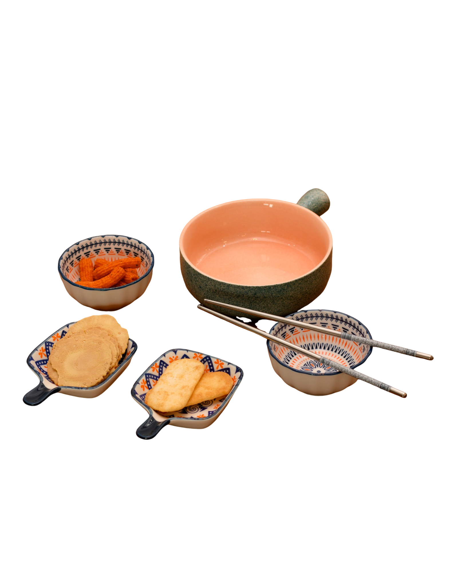 KIT DORAMA BOWL RAMEON  CABO CERÂMICA ROSA/VERDE MINI BOWL ESTAMPA DIVERSA E HASHI EM FLORES REUTILIZÁVEL 06PÇS- DBL