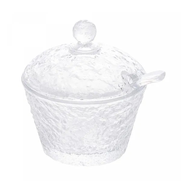 AÇUCAREIRO DE CRISTAL MARTELADO C/COLHER E TAMPA PEDRA 11X10CM - LYOR