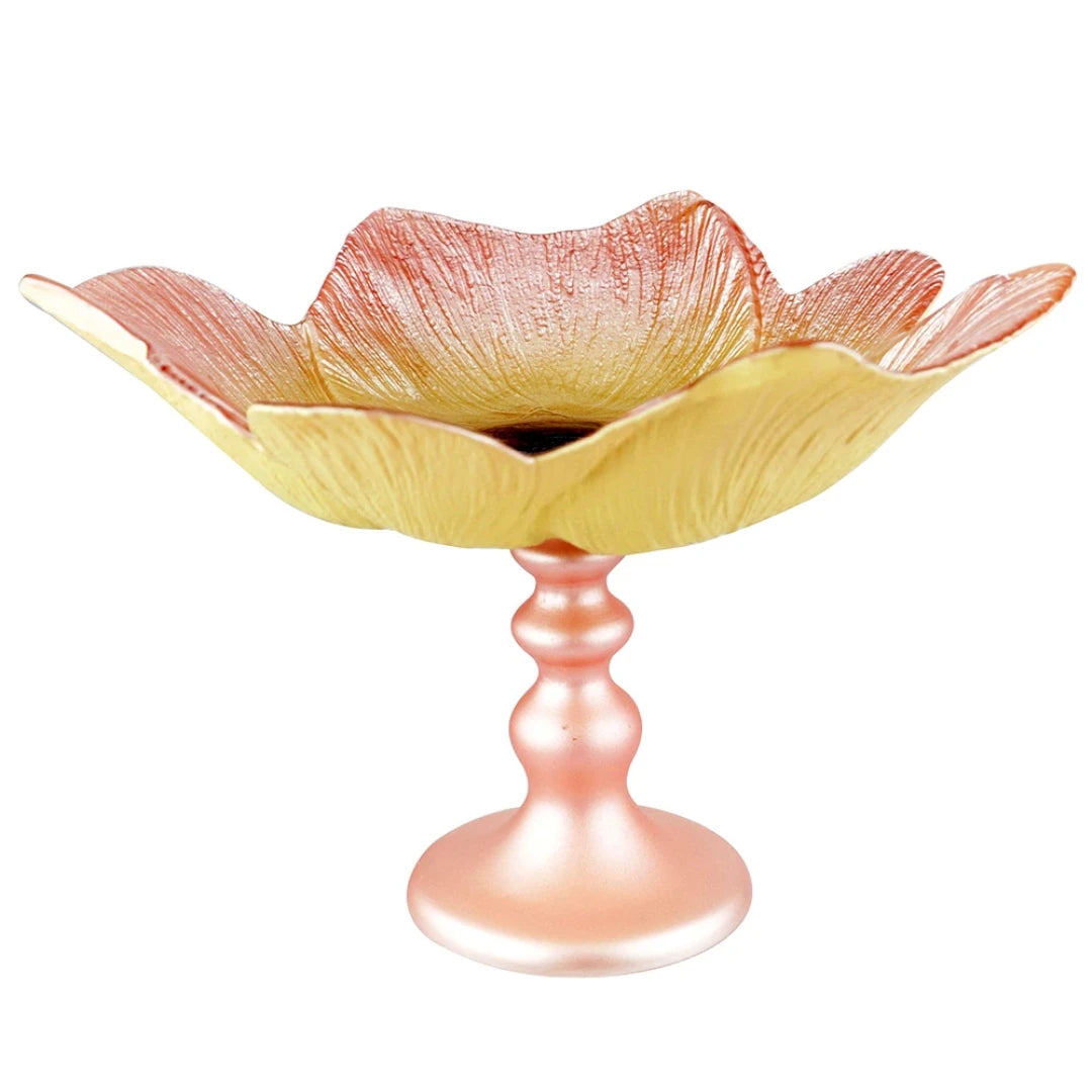 CENTRO DE MESA LAGUNE EM VIDRO COM PÉ ROSA E MARROM 26X16,5CM - FULL FIT