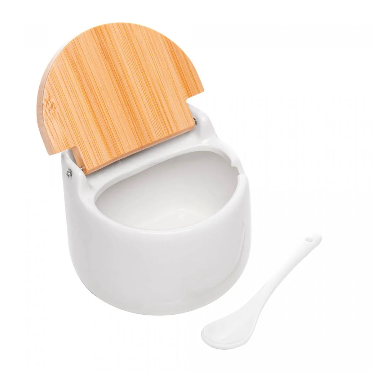 SALEIRO DE MESA CERAMICA C/TAMPA DE BAMBU 10X9,5CM - LYOR