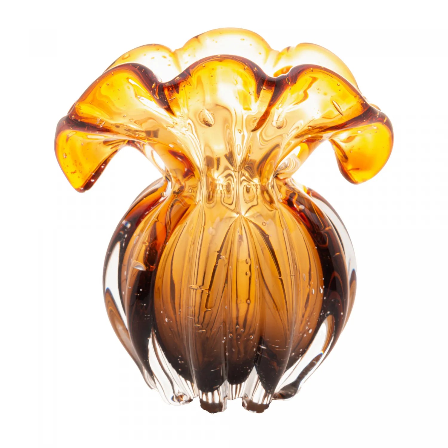 VASO DE VIDRO ITALY AMBAR E MARROM 13,5X11X14CM - LYOR