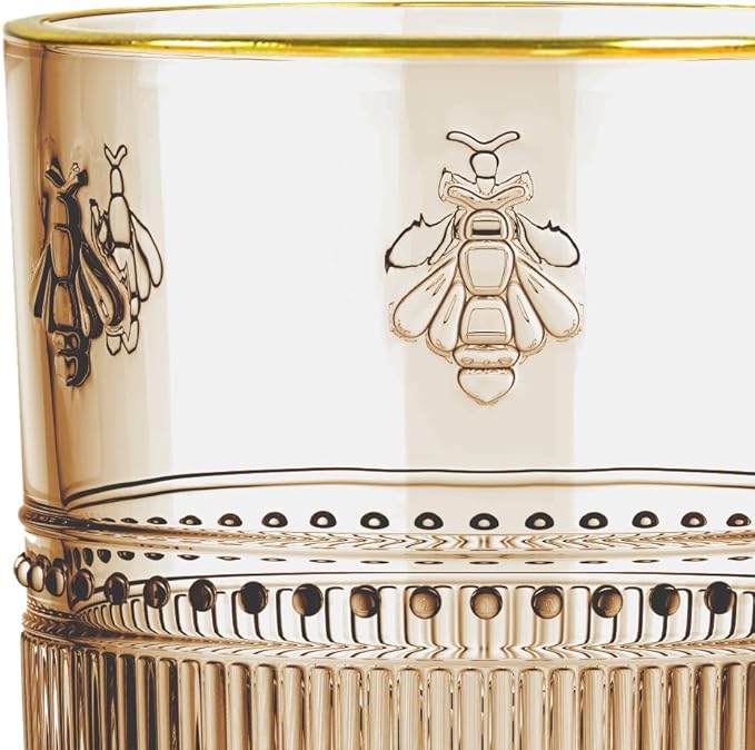 JOGO COPOS ALTOS ABELHA EM VIDRO GOLD RIM CARAMELO C/ 6PÇS 350ML - FULL FIT