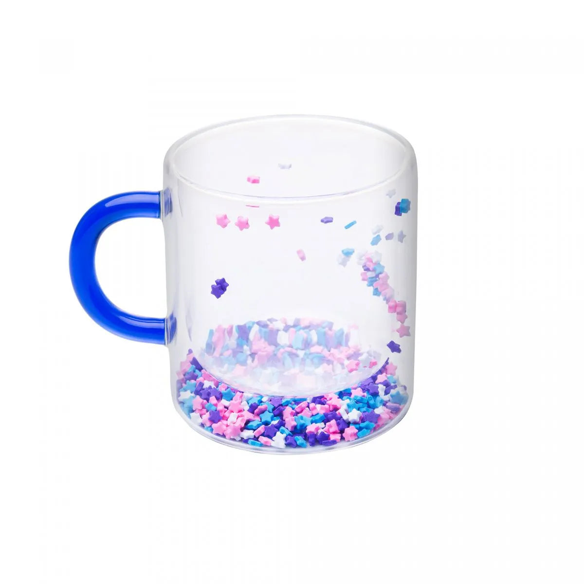 CANECA PAREDE DUPLA DE VIDRO BOROSSILICATO COM ALCA AZUL STARS 300ML - LYOR
