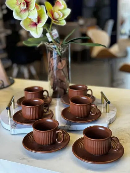 XICARAS PARA CAFÉ C/ PIRES WELLIG EM CERÂMICA TERRACOTA C/ 12 PÇS 90ML - FULL FIT