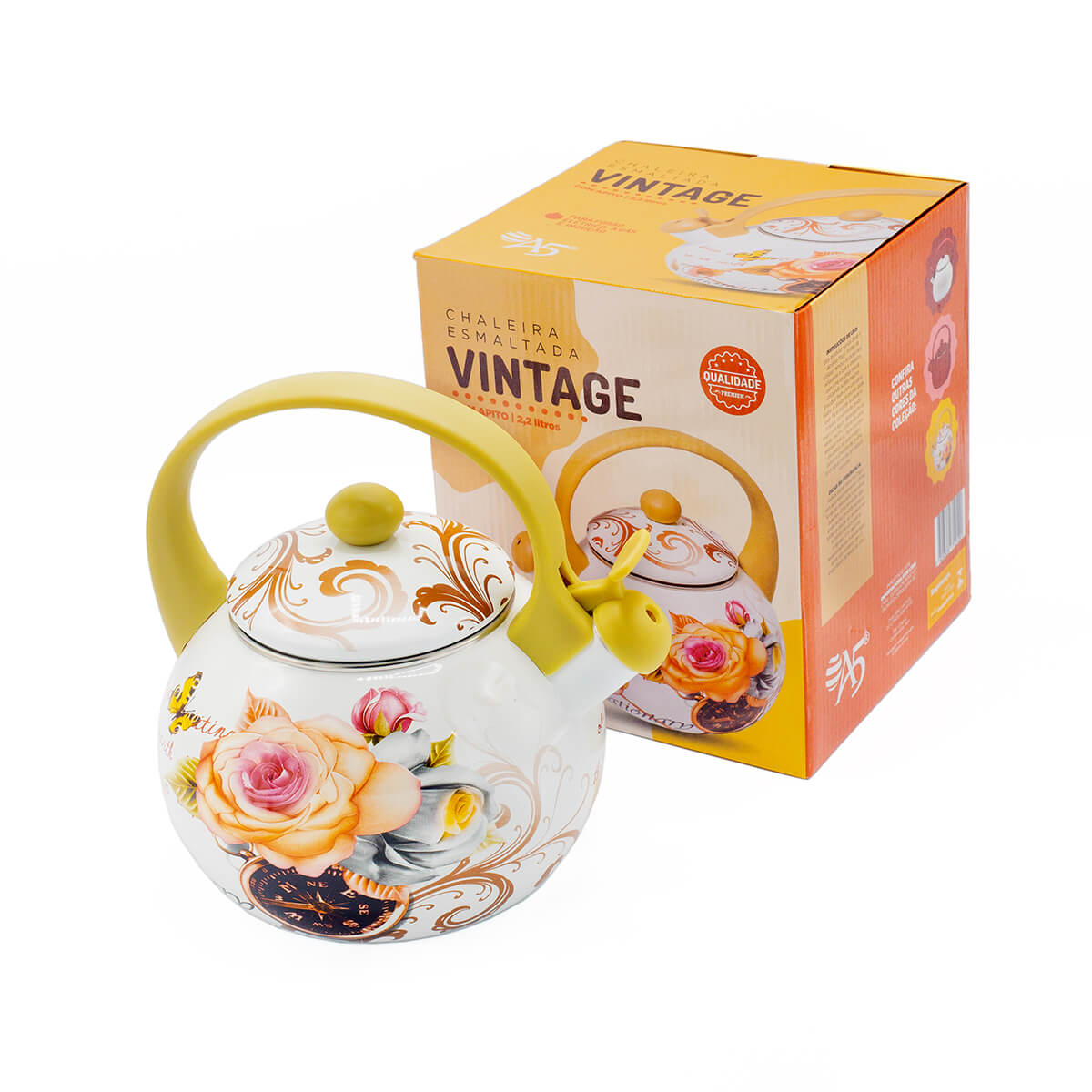 CHALEIRA ESMALTADA VINTAGE BEGE 2,2L - A5 IMPORTADORA