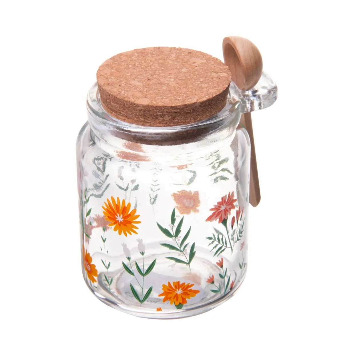 POTE REDONDO DE VIDRO COM TAMPA E COLHER DE BAMBU FLORA 240ML - LYOR