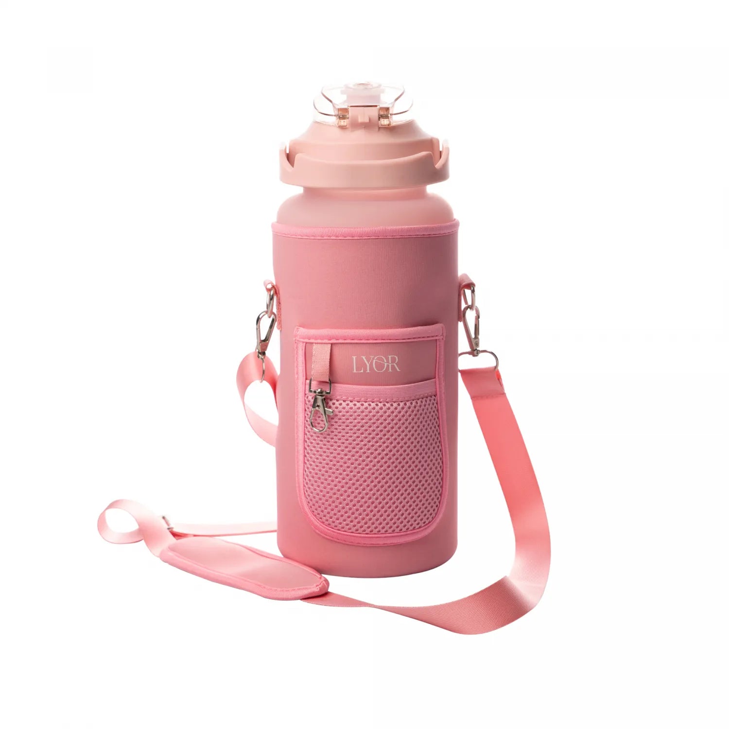 KIT GARRAFA SQUEEZE DE POLICARBONATO 2L COM CASE 5 EM 1 ROSA - LYOR