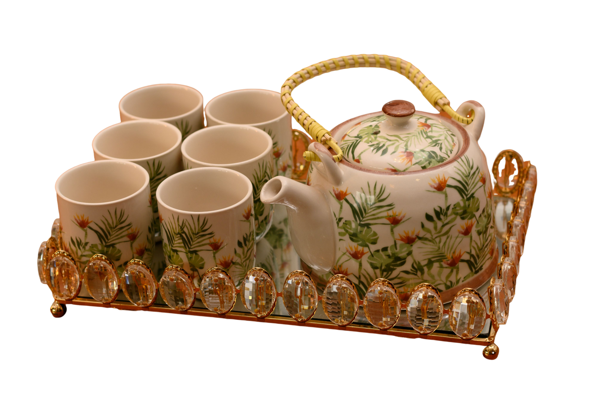 KIT COREANO JOGO DE BULE E COPOS DE CERÂMICA COSTELA DE ADÃO 08PÇS -  DBL