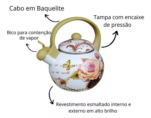 CHALEIRA ESMALTADA VINTAGE BEGE 2,2L - A5 IMPORTADORA