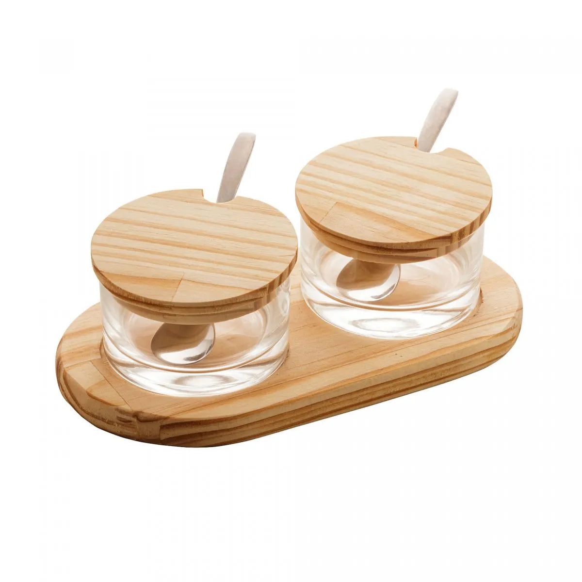 CONJUNTO 2 AÇUCAREIROS C/SUPORTE MADEIRA PINUS 24X13CM - WOLFF