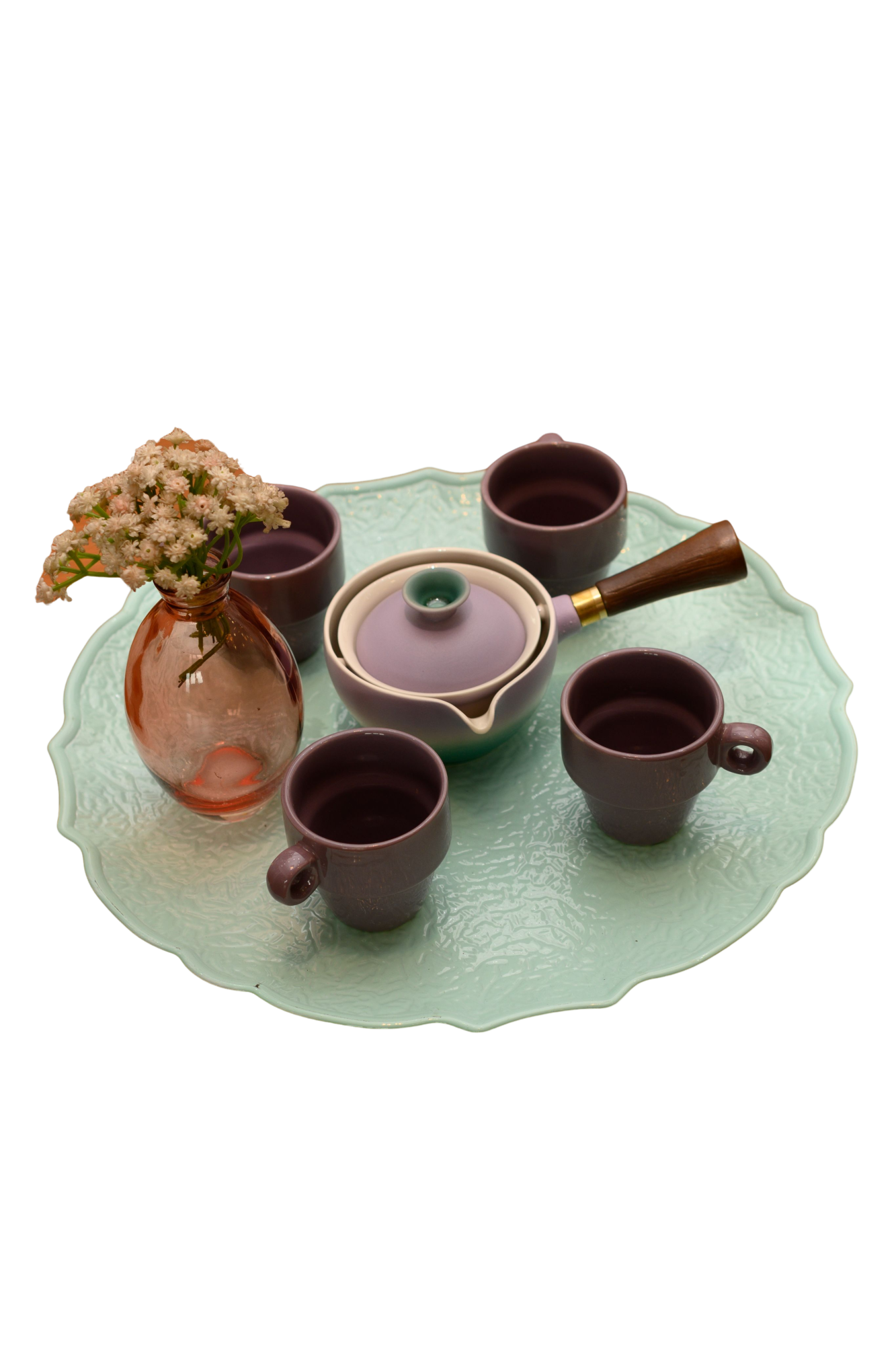 KIT COREANO ARMY BULE PARA CHÁ LILÁS XICARAS DE CERÂMICA EMPILHÁVEIS LILÁS 7PÇS - DBL