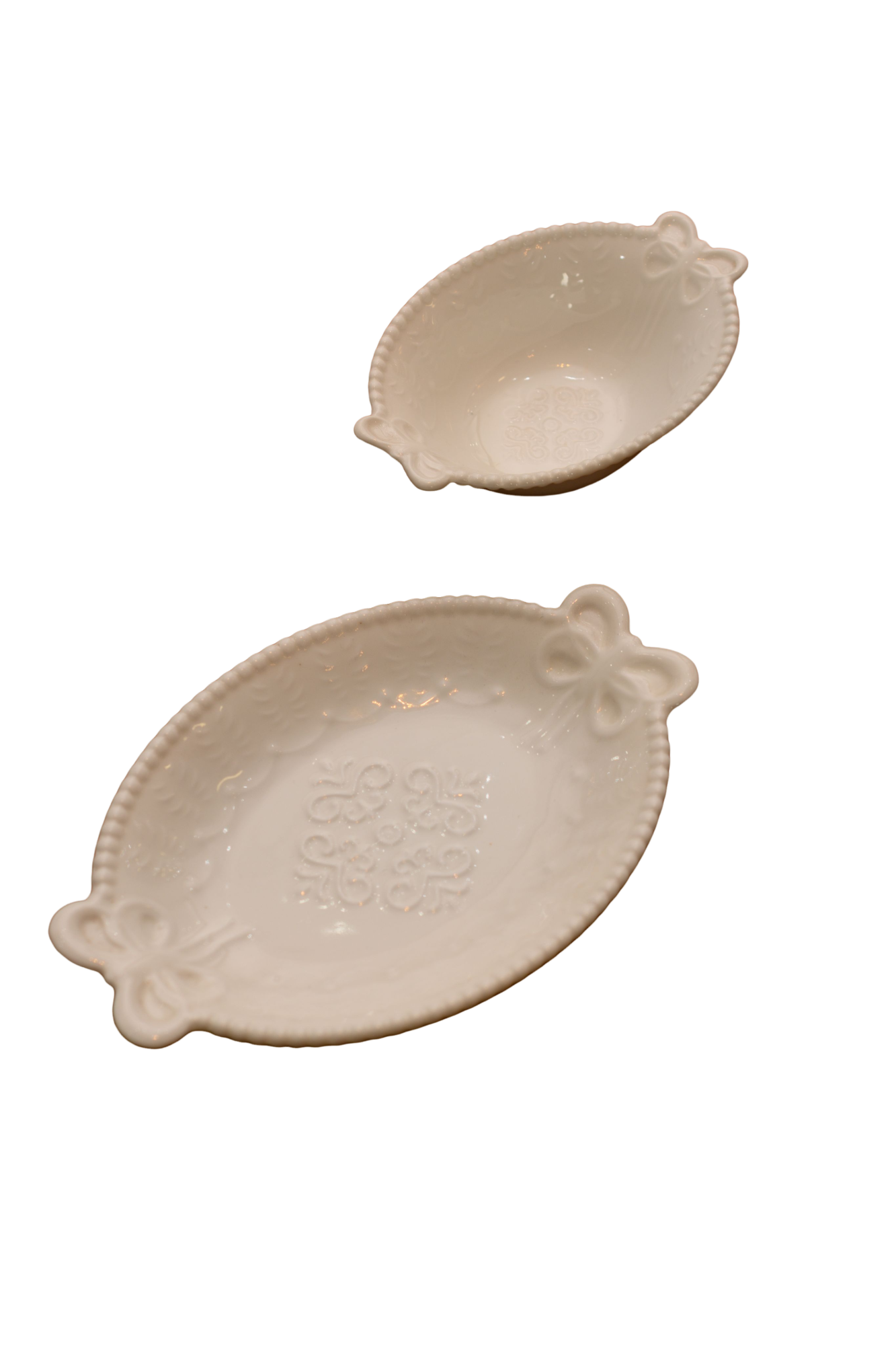 KIT DORAMA BOWL C/ PRATO BRANCO COM DETALHES DE LAÇO E BOLINHA 02PÇS – DBL