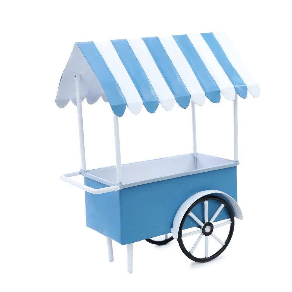 MINI CARRINHO PIPOCA DECORATIVO AZUL/BRANCO (CACHEPOTS MET) C/1 UN - CROMUS