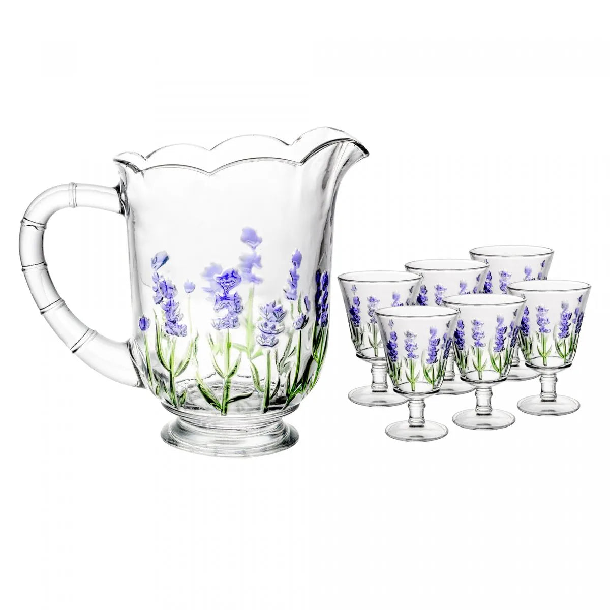 CONJUNTO JARRA COM 6 TAÇAS DE CRISTAL LAVANDA HAND PAINTING 1,5L/240ML - LYOR