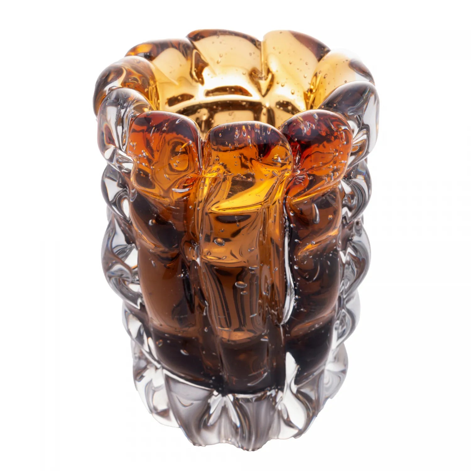 VASO DE VIDRO ITALY AMBAR E MARROM 10X13CM - LYOR