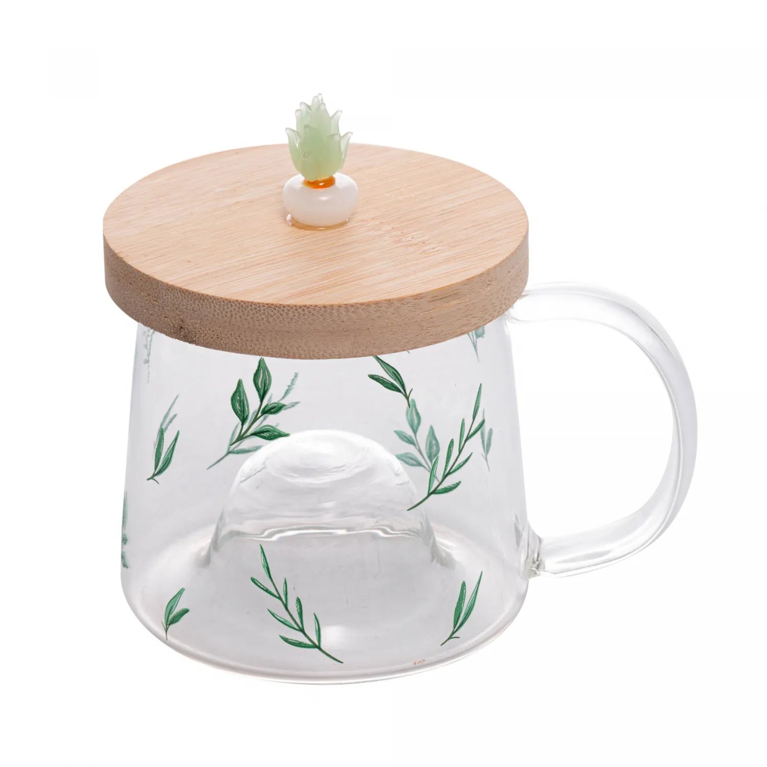 CANECA DE VIDRO COM PIRES DE BAMBU SUCULENTA 330ML - LYOR