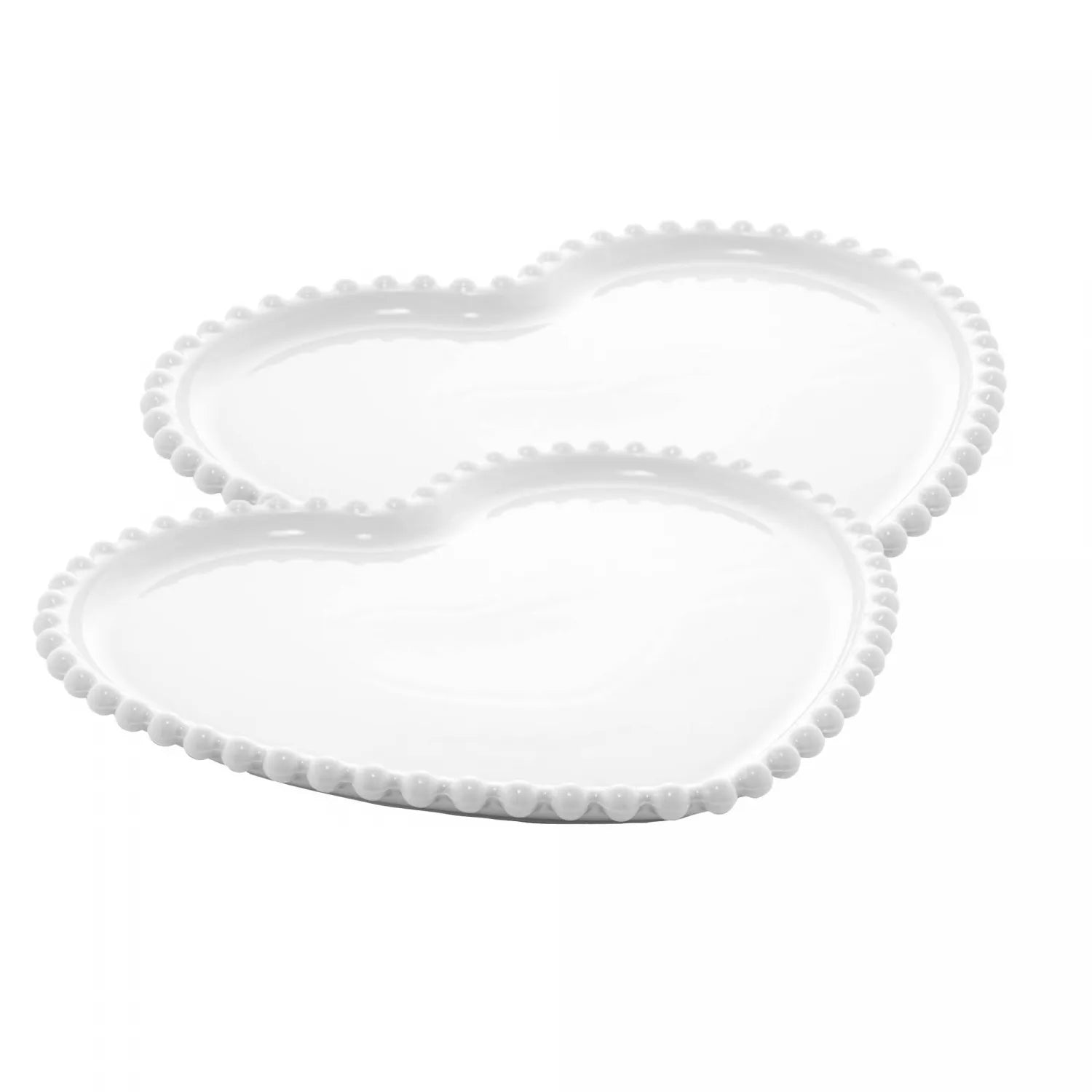 KIT 2 PRATOS PORCELANA CORACAO BEADS BRANCO 20CM - WOLFF