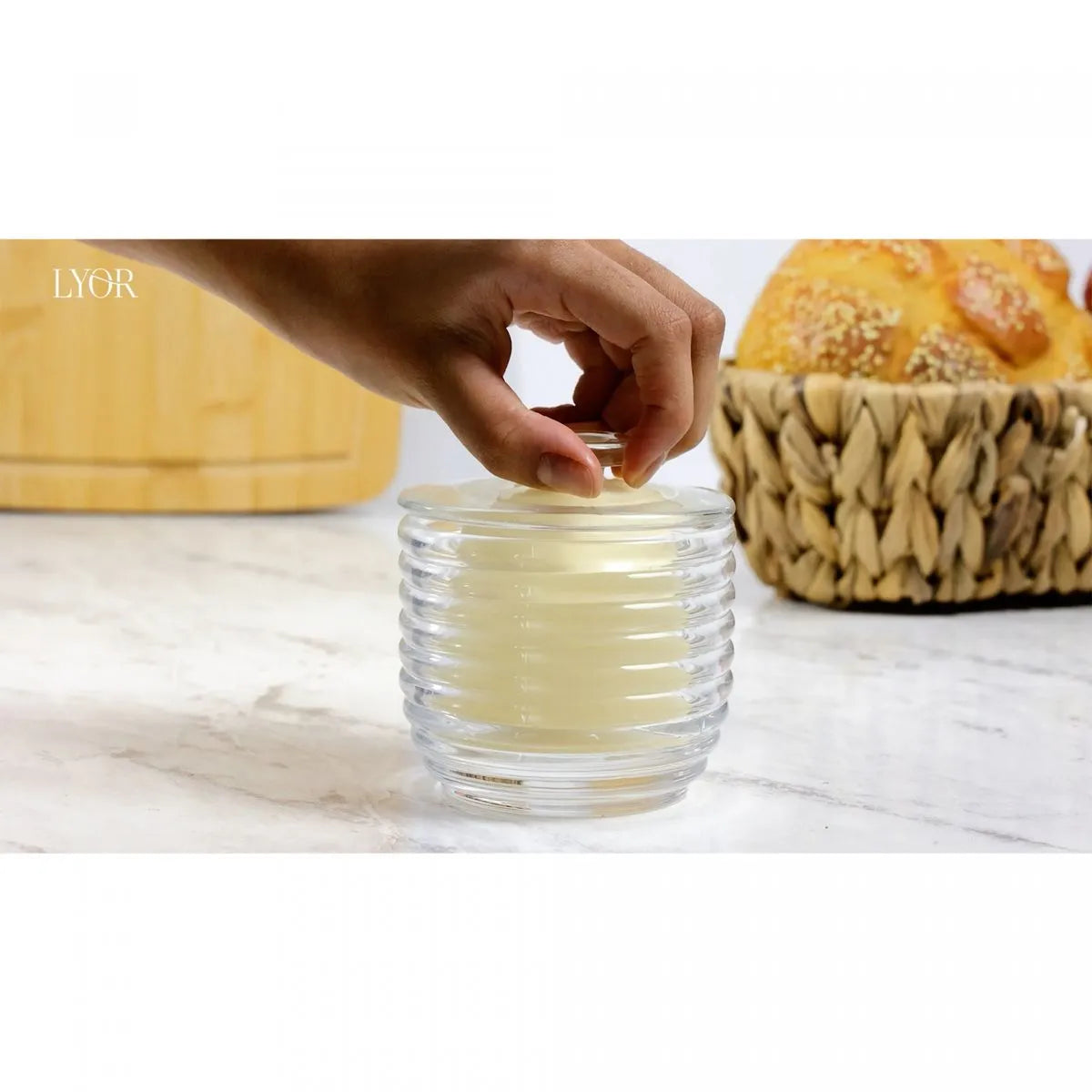 MANTEIGUEIRA FRANCESA DE VIDRO COLMEIA 9,5X9,5X10,5CM - LYOR