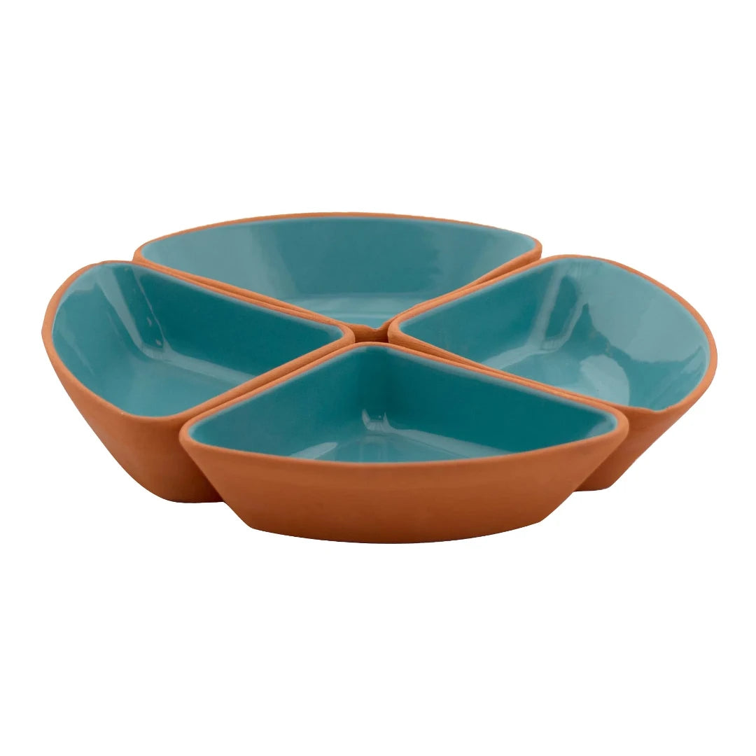 JOGO DE 4 PETISQUEIRAS TRIANGULARES ALDEIA EM CERÂMICA AZUL TURQUESA 190ML 10X15X3,5CM - FULL FIT