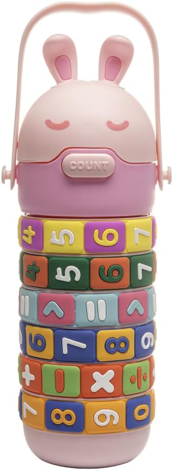 GARRAFA INFANTIL DE PLASTICO EDUCATIVA COM TABUADA E TAMPA COELHO ROSA 500ML - WOLFF