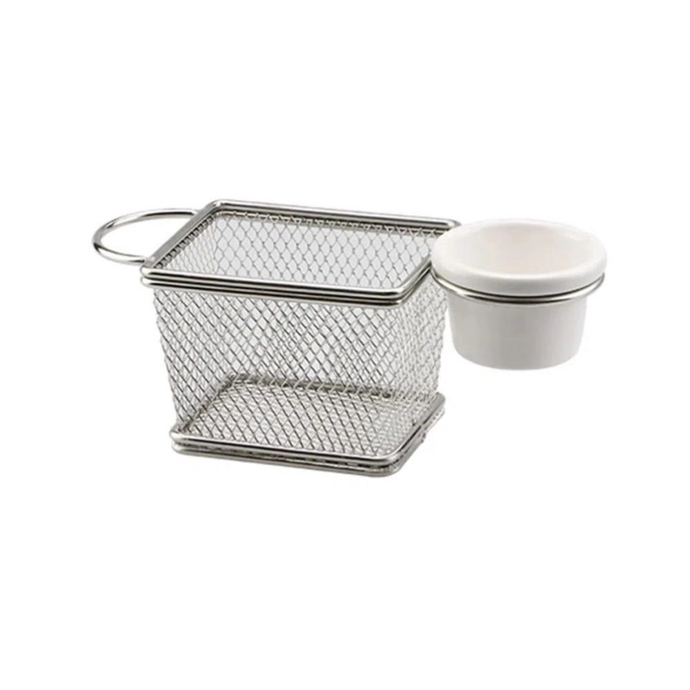 MINI CESTA RETANGULAR FRY INOX C/ MOLHEIRA EM MELAMINA PRATA 8X10X7,5CM - FULL FIT