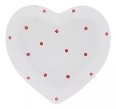BANDEJA PORCELANA CORAÇÃO PINTINHAS VERMELHAS 14CM - WOLFF