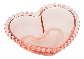 BOWL CORAÇÃO DE VIDRO BOLINHA ROSE 12CM - WOLFF