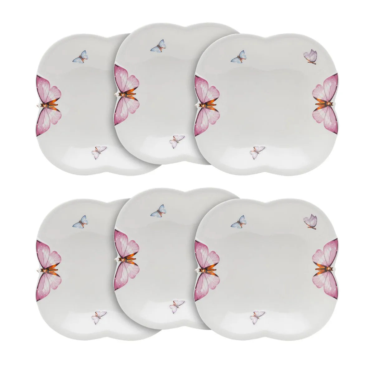KIT 6 PRATOS FUNDOS DE PORCELANA BORBOLETAS 19CM - WOLFF