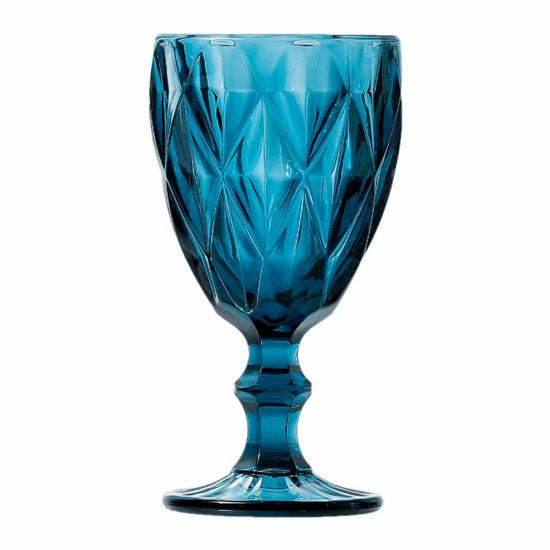 KIT 6 TAÇAS DE VIDRO DIAMANTE 340ML AZUL ROYAL - BEST KASA